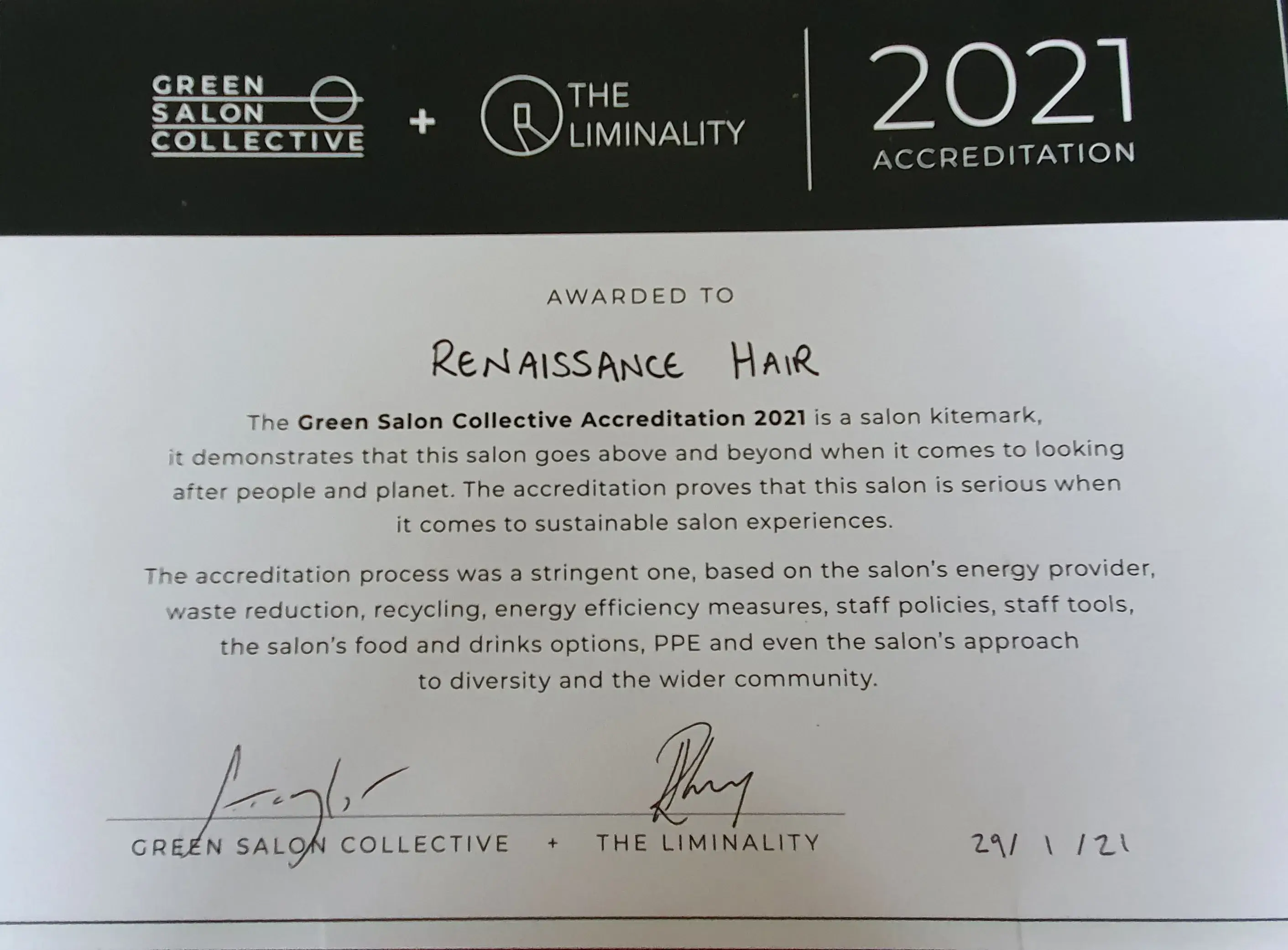 Green Salon Accredtitation Award