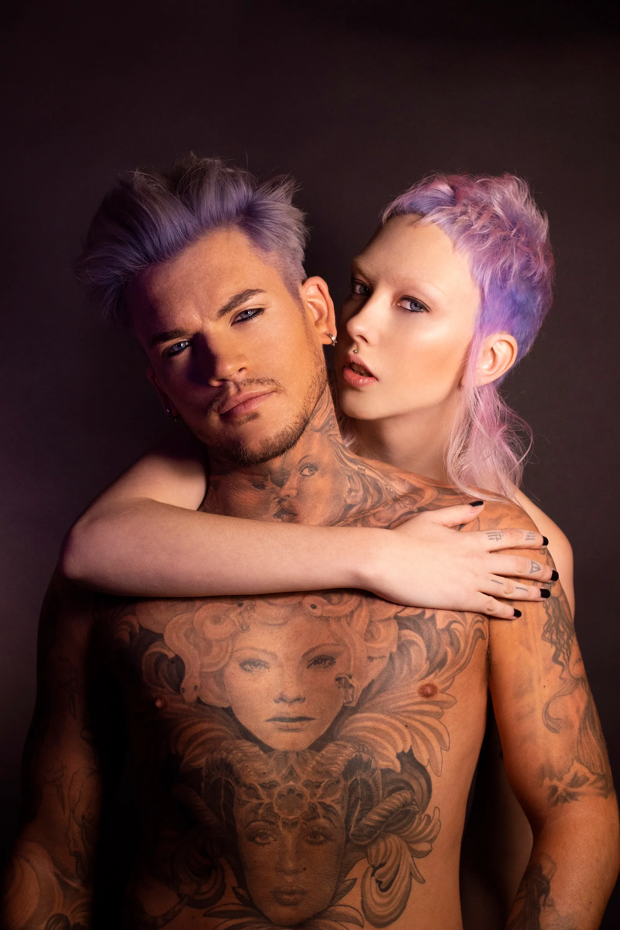 woman and man with purple hair